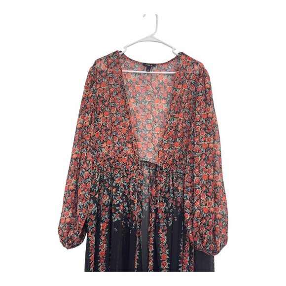 Torrid Womens Lurex Chiffon Floral Sheer Tie Front Maxi Kimono SZ 2 Long Sleeve - Picture 4 of 16
